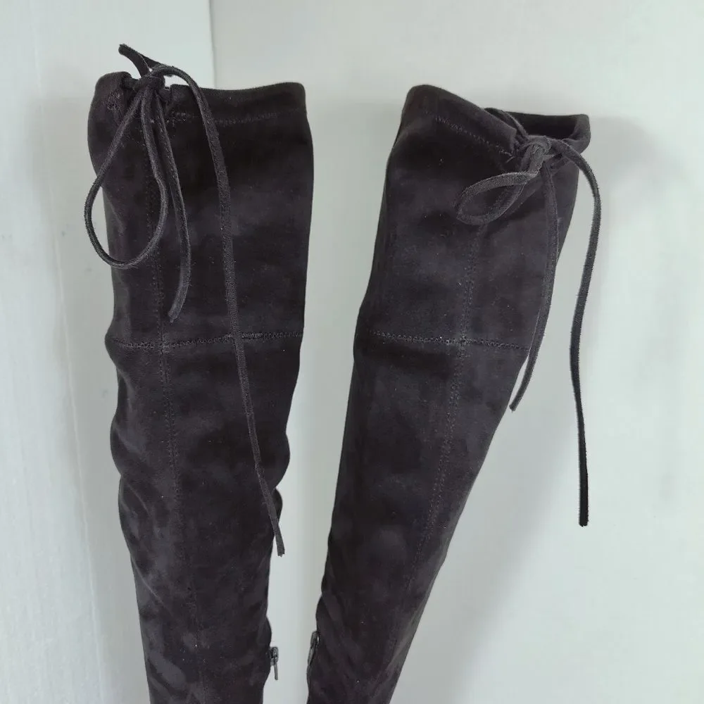 A New Day Black Microsuede Over The Knee Heeled Boots, Sz 7